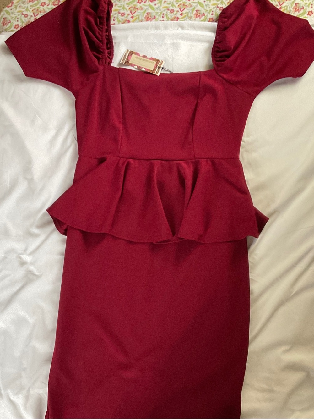 Boohoo Plus Burgundy Peplum Midi Dress